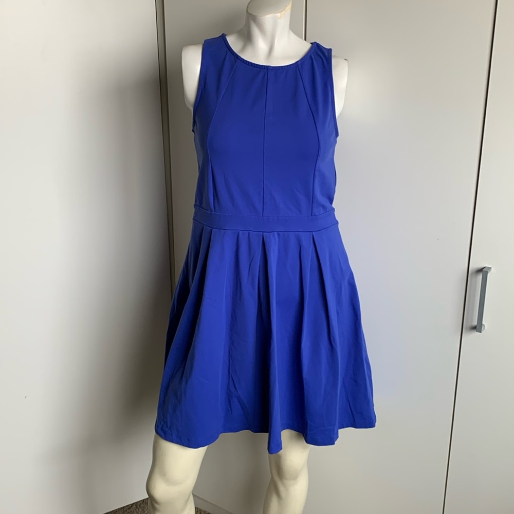 Cynthia Rowley small blue round neck pleated Fit&Flare mini dress pullover